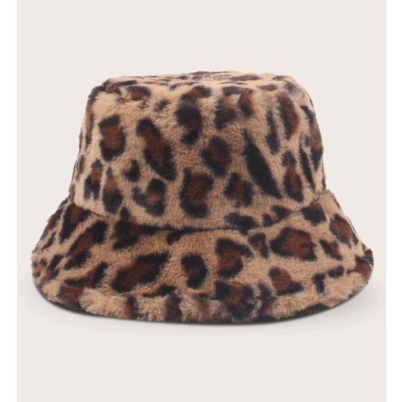 Fuzzy Leopard Print Bucket Hat - Picture 1 of 4